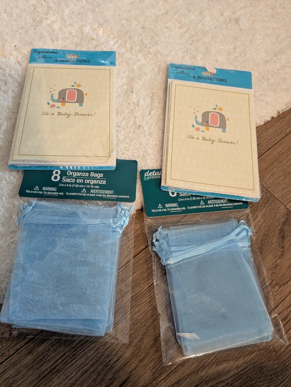 Hallmark Baby Shower Invitations with Light Blue Organza Favor Bags